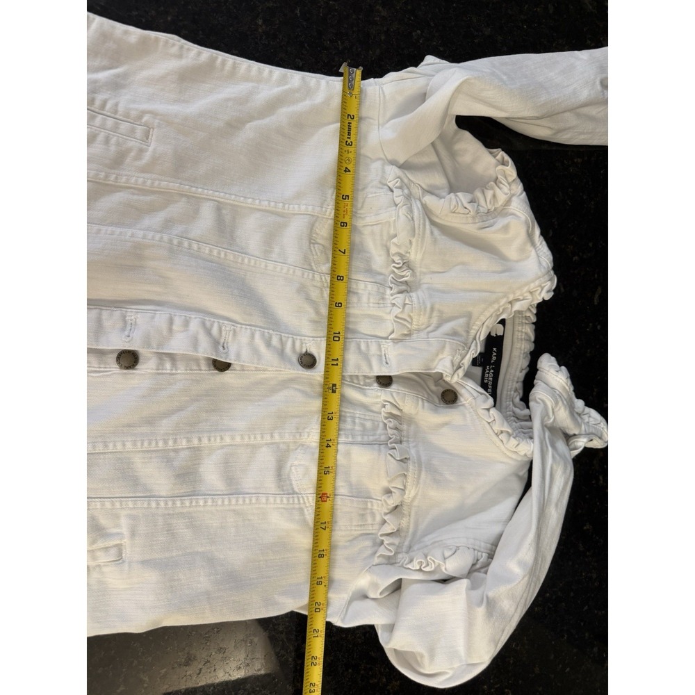 KARL LAGERFELD PARIS Ruffled Denim Jacket White Women's Medium Stretch - Picture 10 of 15